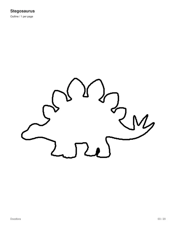 A large stegosaurus outline with rounded back plates and a spiked tail, alone on an otherwise blank page