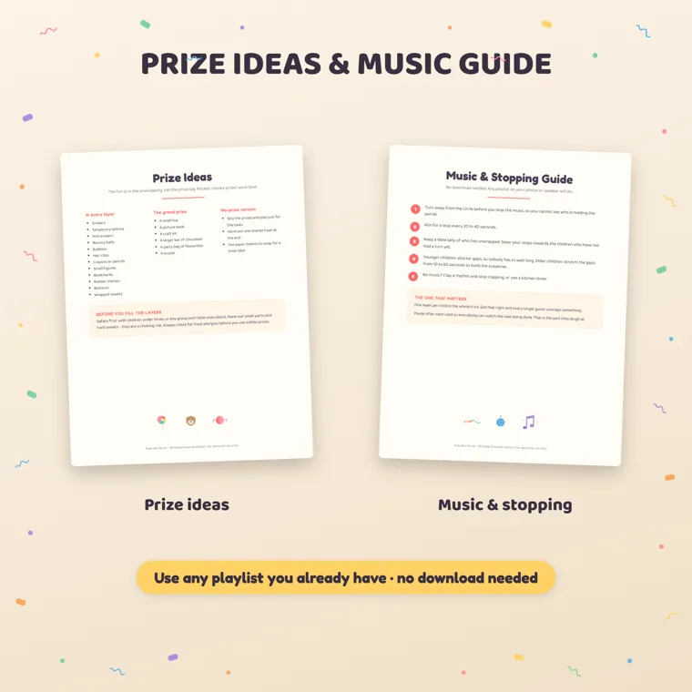 The Prize Ideas page beside the Music and Stopping Guide page